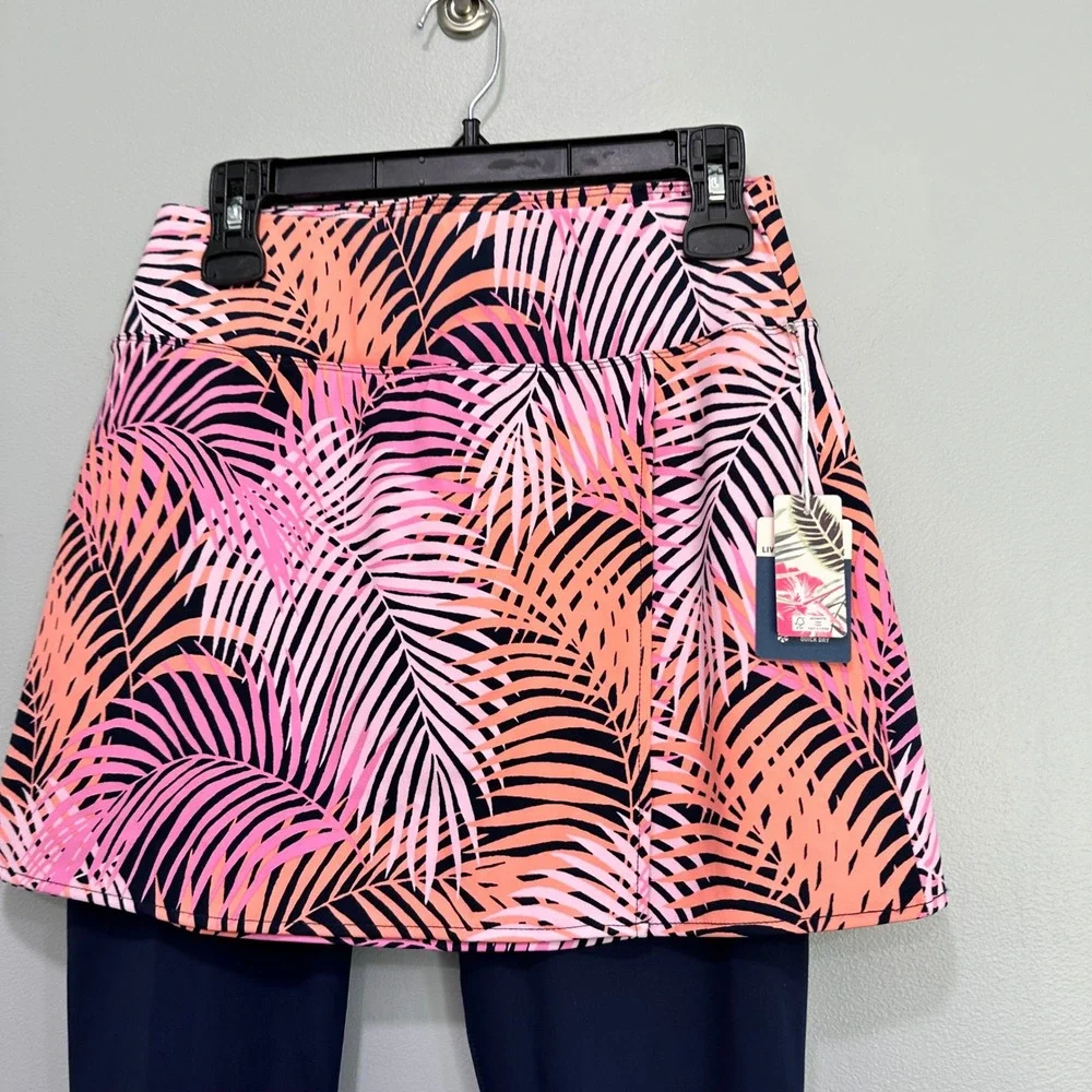 Tommy Bahama Everyday Active Skirted Leggings Pink‎ Orange Palm Print small